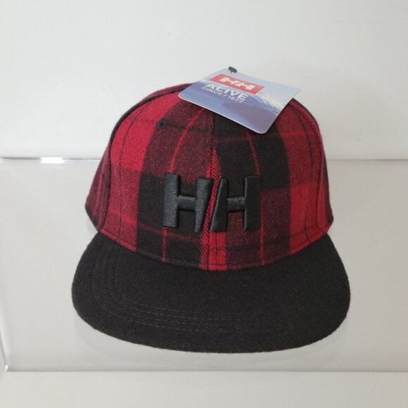 Helly Hansen Wool Flat Brim Snap Back Hat Red Black NWT - Picture 2 of 7